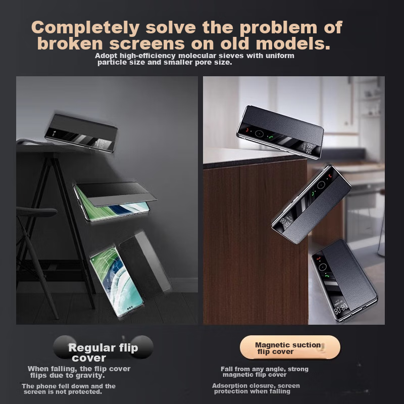 皮皮壳【全包防摔款】适用华为Mate60pro+手机壳玄黑色新款智能视窗镜头全包磁吸翻盖全包防摔真皮保护套