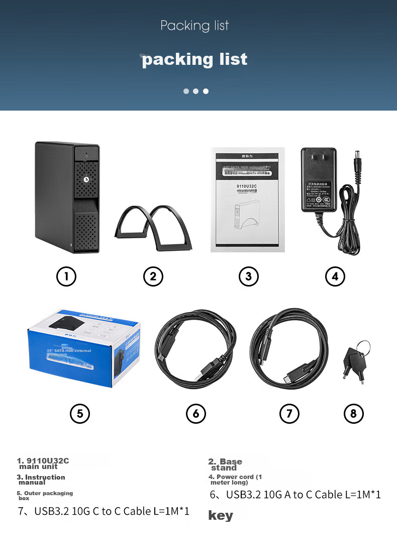 Shiteli 3.5-Inch Single-Bay External Hard Drive Enclosure 9110U32C, Supports 24TB Hard Drive, USB3.2 Type-C Interface, Dual Data Cables 12