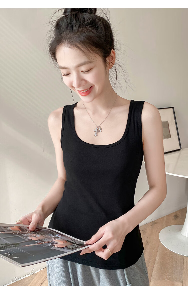 Hengyuanxiang [Pure Cotton] Women's Camisole Tank Top, Beautiful Back Design, Can Be Worn As Outerwear, Round Neck - Gray 13