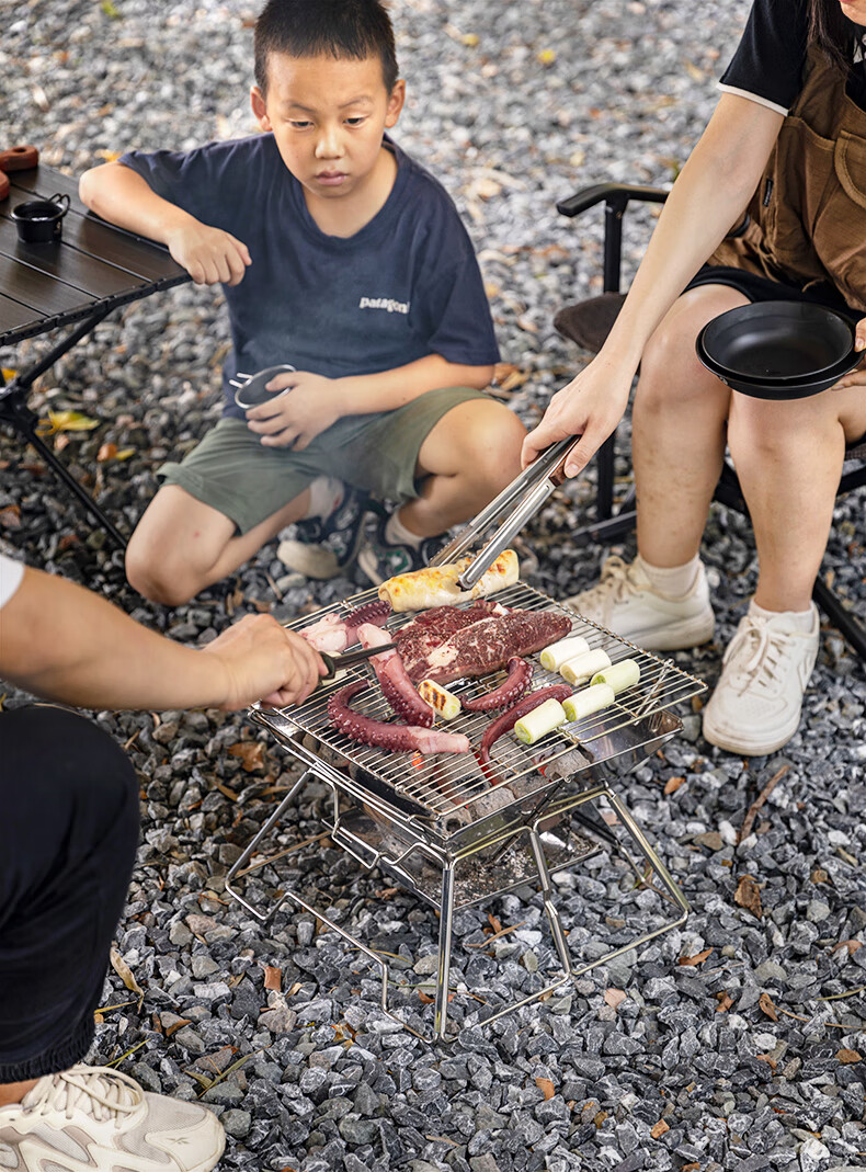 Keman Outdoor Barbecue Grill, Camping Grill, Home Use Charcoal Grill, Stainless Steel Fire Pit, Foldable Fire Ring, Charcoal Roasting Stove 7
