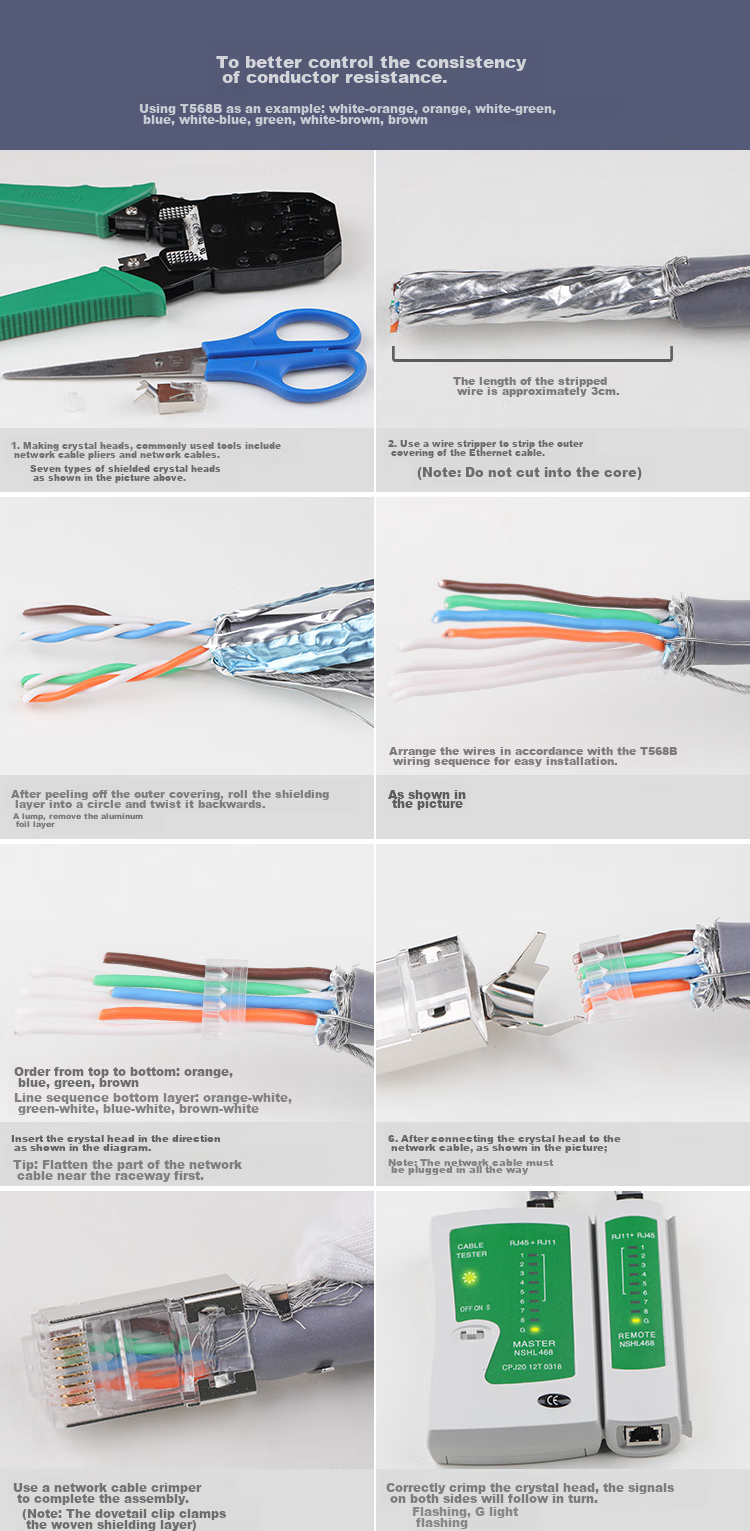 CHOOSEAL (CHOSEAL) Cat5e Crystal Head, Gigabit Network RJ45 Engineering Crystal Head, Cat5e Network Crystal Head, 8P8C Computer Network Cable Connector, 50 Pieces, QLA50SZ50 10