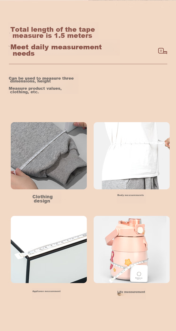 COMIX Tape Measure 1.5m Automatic Card Slot Flexible Ruler for Body Measurements, Clothing Measurement, Height Measurement B3267 White 6