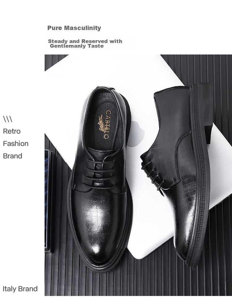 CARTELO Leather Shoes for Men, Derby Shoes, Dress Shoes, Business Formal Wear, Genuine Leather, Height-Increasing, 2026 New Style, Casual Wedding Groom Breathable Shoes 13