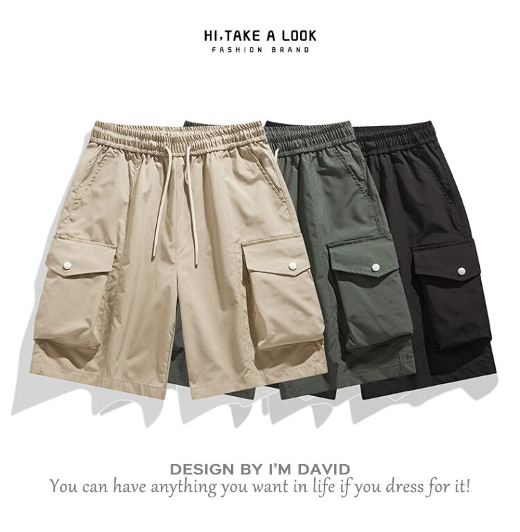 I'M DAVID Men's Large Size Cargo Shorts, Ice Silk Water-Repellent Quick-Dry Outdoor Shorts for Summer, Army Green, 6XL 1