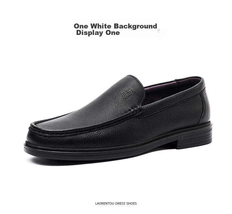 LAORENTOU Men's Leather Shoes, Business Casual Breathable Soft Upper Formal Dress Shoes, Slip-On Dad Shoes A20231 Black Size 40 14