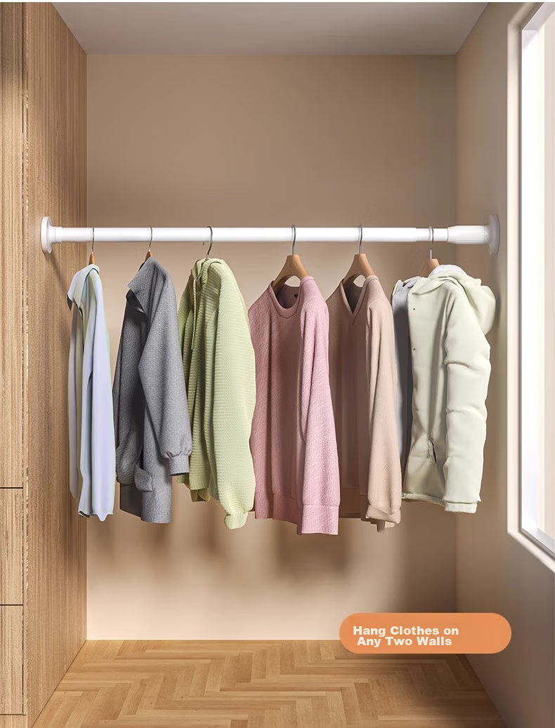YOUQIN Retractable Clothes Drying Rod, No Drilling Required, Balcony Clothes Rack Support Rod, Wardrobe Hanging Rod, Single Rod for Home Use, Curtain Rod 10