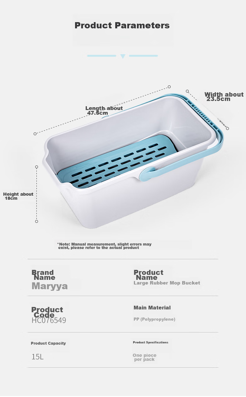 MARYYA Rectangular Mop Bucket, Diameter 47.5cm, Cleaning Sponge Flat Mop, Floor Mopping Bucket, Single Bucket Water Bucket 10