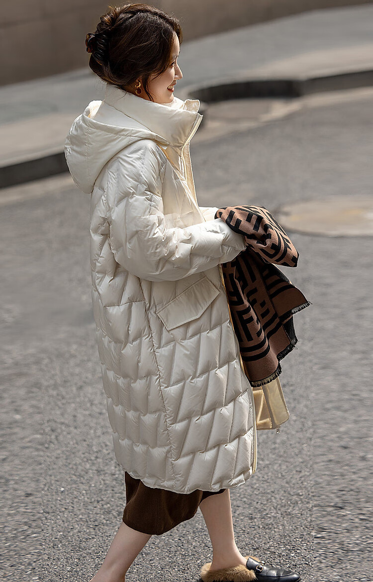 Dme [Yingfengsuixue] Winter 400T Spring Yafang Geometric Pressure-Laminated 90% Duck Down Hooded Warm down Jacket for Wome 9