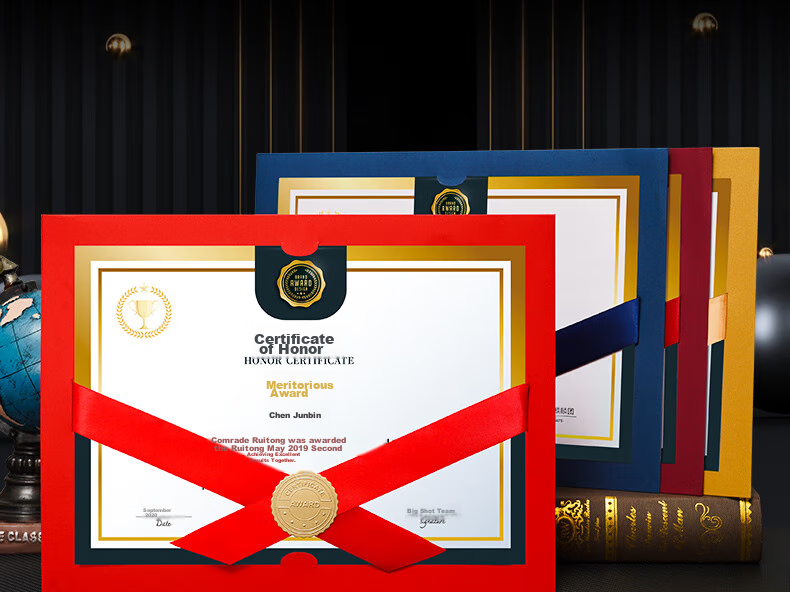 Weiji A4 Horizontal Ribbon Knot Honor Certificate, Appointment Letter, Graduation Certificate Cover, Customized European-Style Certificate, Award Certificate, Document Frame, Certificate Set, Wine Red, 406H-WRD/5 3