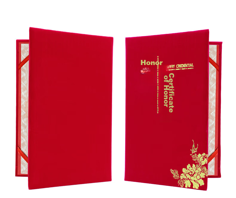 LISON Single Book 12K Velvet Gold-Stamped Honor Certificate, Award Certificate Cover, Commendation Certificate [With 2 Inner Pages] 5916 8