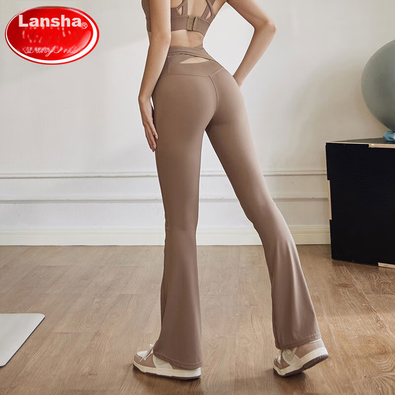 LangSha Flared Pants for Women, Butt-Lifting Yoga Pants, Dance Trousers, Fitness Pants, Casual Pants, Slightly Flared Pants, Slimming Effect, Cocoa Color, XL Size