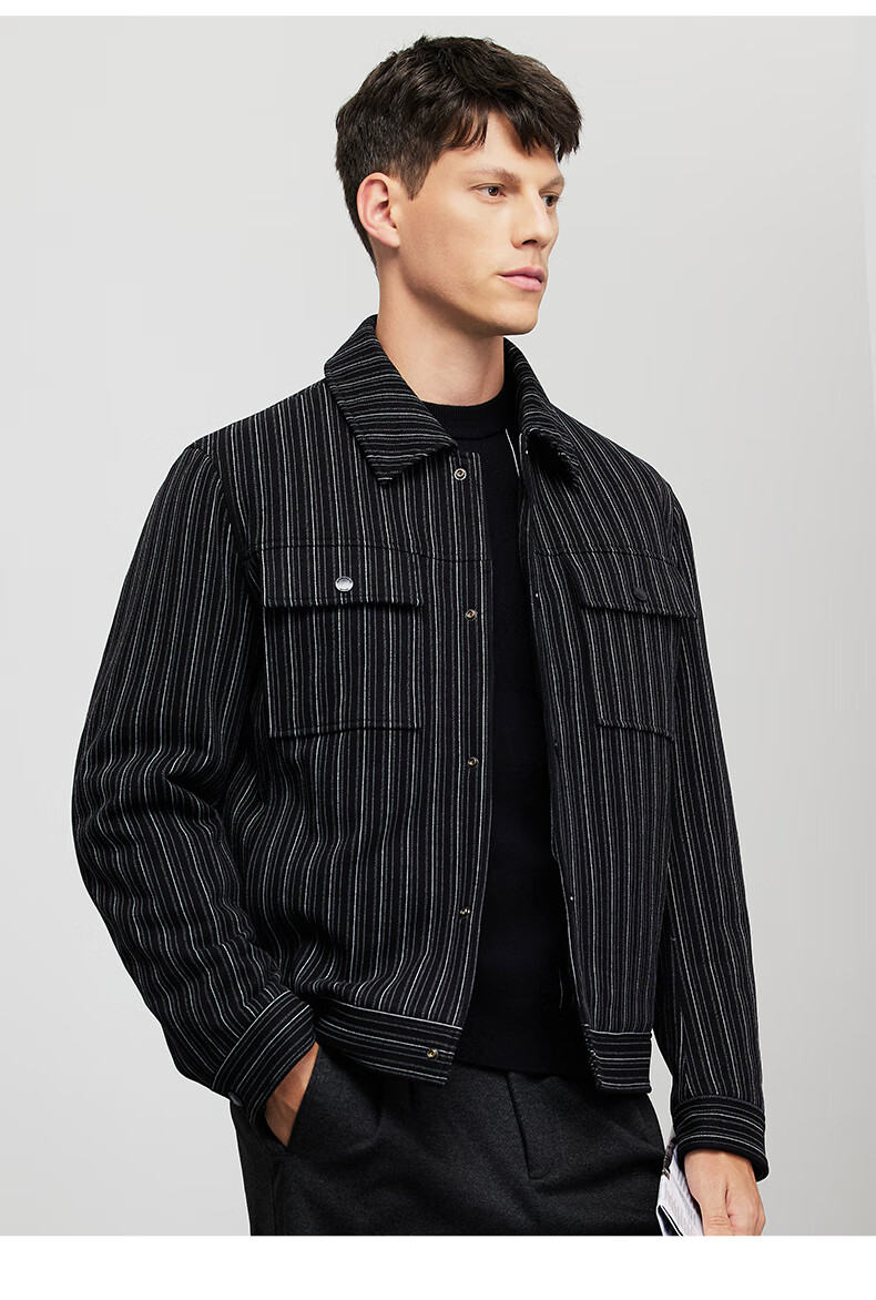 DANCING WOLVES [90% Duck Down] Autumn And Winter Windproof Warm Striped Workwear Jacket for Men, Style 001 Black, Size 190 5