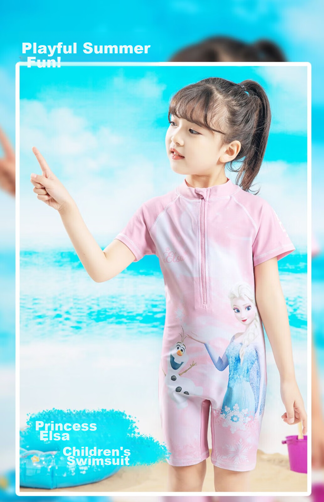 Dishini Frozen Elsa Princess Children's Swimsuit One-Piece Girls' Swimwear, Stylish Girls' Swimsuit, Baby Swimwear 1