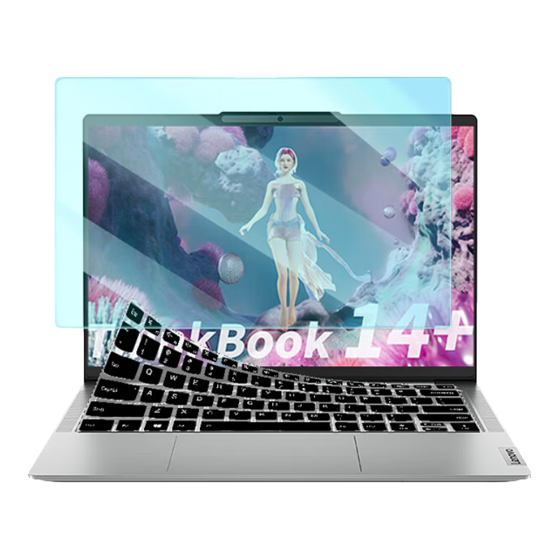 Jiasu Lenovo ThinkBook 14+/14p 2024/2025/2026 Silicone Black Keyboard Cover + Anti-Blue Light Tempered Glass 14-inch Screen Protector Set