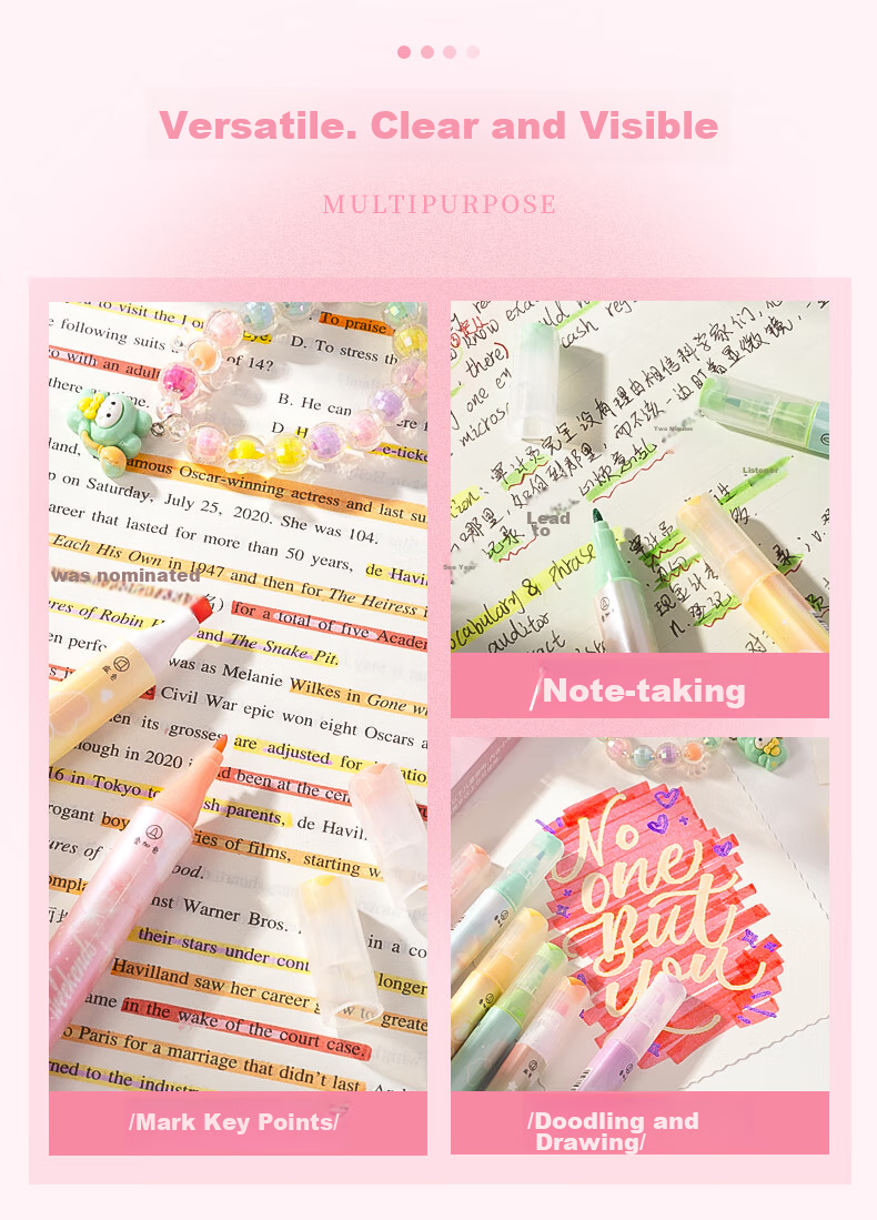Kabaxiong Highlighters, Stackable, 6-Pack, High-Quality Student Marker Pens, Dual-Tip Non-Smear Journal Markers, Colorful Pens, American Retro Style 11