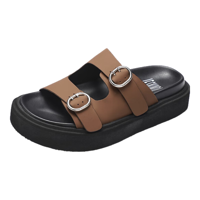 Le Saunda Y Series Casual Round Toe Beach Shoes, Thick-Soled Slide Sandals for Women, Outdoor Slippers 5M41501, Light Coffee Color LBL, Size 38