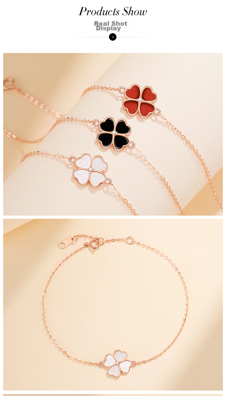 Grace Girl Diamond Four-Leaf Clover Bracelet Women's Fashion Luxury Jewelry Anniversary Birthday Gift for Girlfriend 7