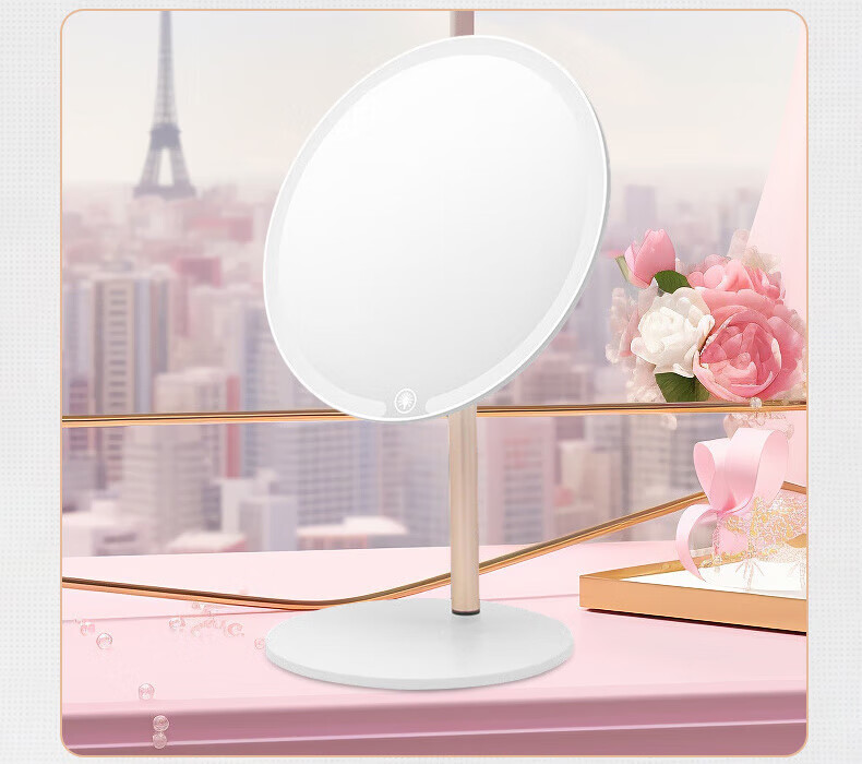Meebordi Mirror Makeup Mirror with Light, LED High-Definition Beauty Metal Round Mirror Dressing Mirror, Three-Color Fill Light, Desktop Dormitory Extremely Beautiful Beauty Instrument, Cute Graduation Gift for Teachers 13