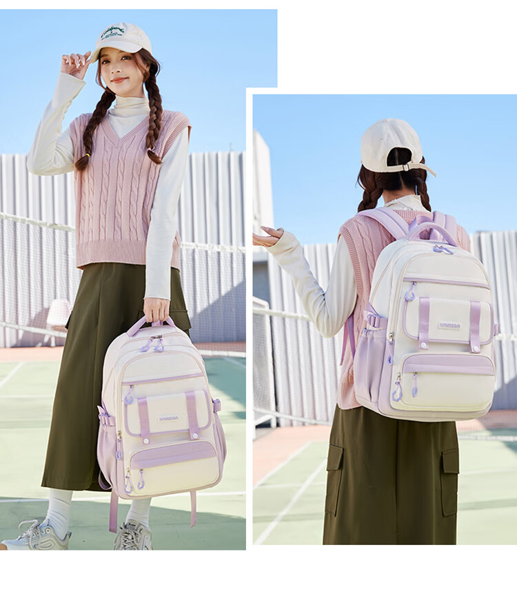 COOLBABY Middle School Student Backpack with Large Capacity And Multiple Compartments, Girls' High School Student Shoulder Bag, Karisha Series 16