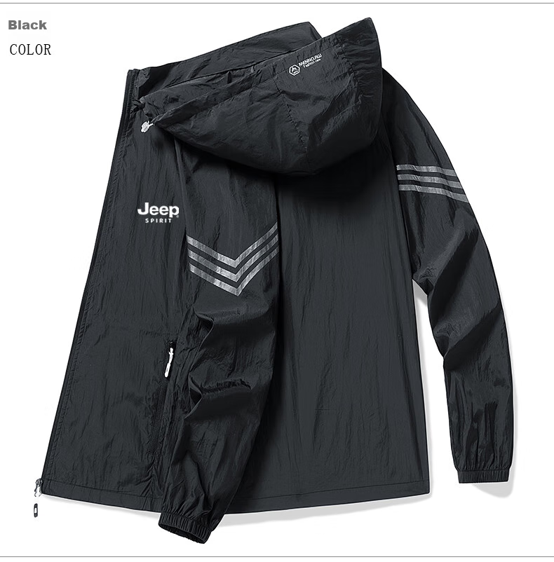 JEEP SPIRIT Men's Sun Protection Jacket, Summer UV-Resistant Hooded Coat, Casual Outdoor Jacket, Skin-Friendly Clothing, Gray, XL 15