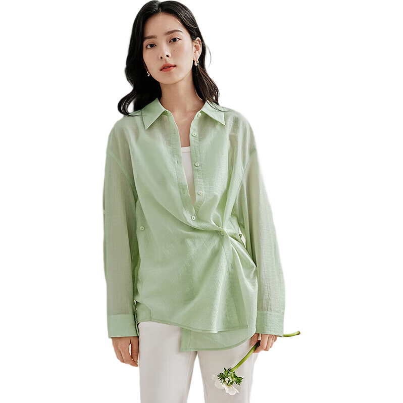 INMAN Lyocell Tencel Women's Lightweight Shirt, 2026 Summer New Blouse Top, New Upgrade - Light Green, S