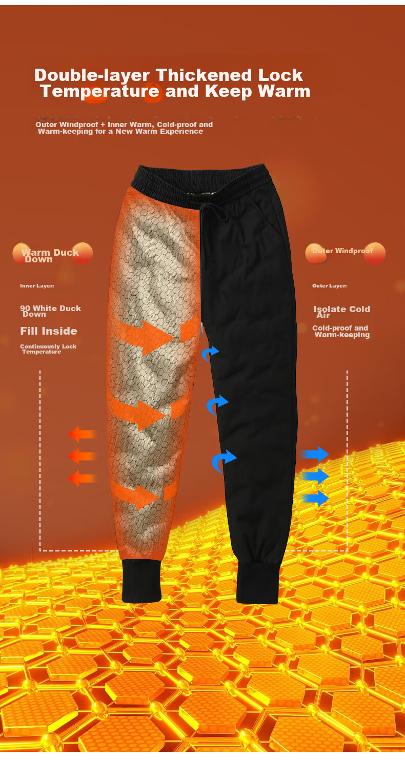 LangSha Black Gold down Pants for Women, Outdoor Wear, Winter Fleece-Lined White Duck Down Pants, Women's Tapered Leg Windproof Cotton Pants, Thickened Warm Trousers 7