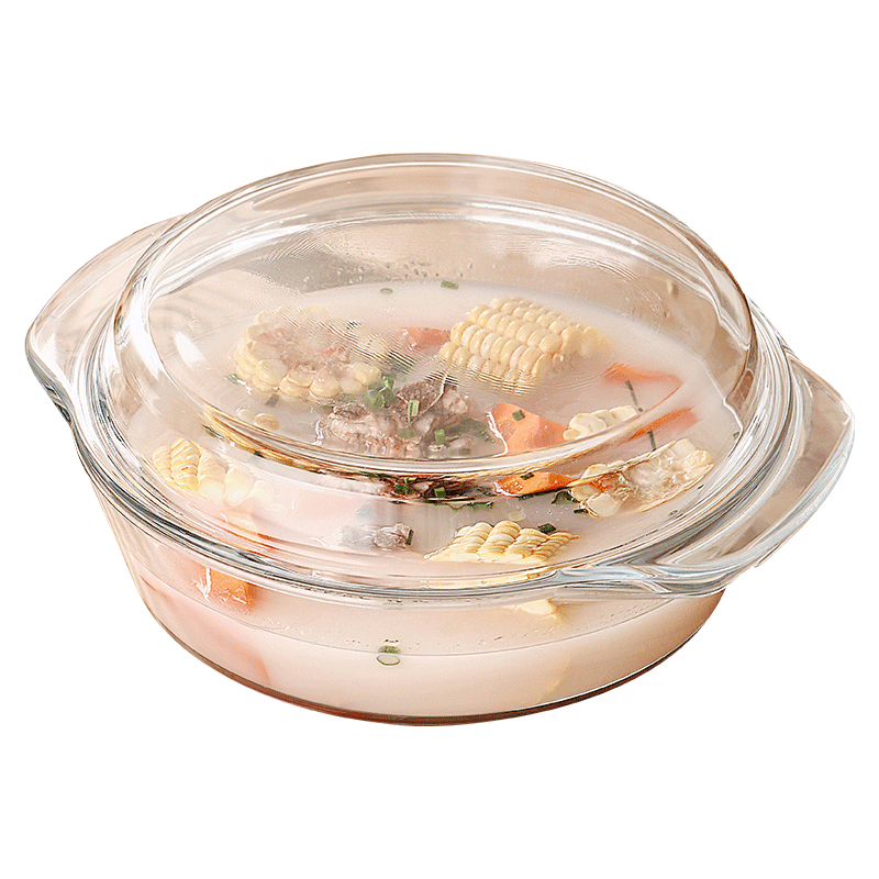 CRISTALGLASS Double-Handled Transparent Heat-Resistant Glass Bowl Large Size with Lid Microwave-Safe Bowl for Noodles, Soup, Salad, Dishwasher Safe