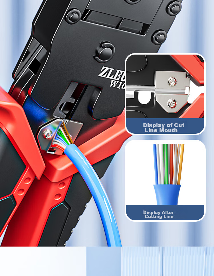 ZLEUE Network Cable Crimper, Wire Stripper And Cutter for Network And Telephone Cables, 4P6P/8P RJ45 Connectors, Multi-Functional Spring Tool for Professional Category 6 Cable Crimping And Termination, W103 8