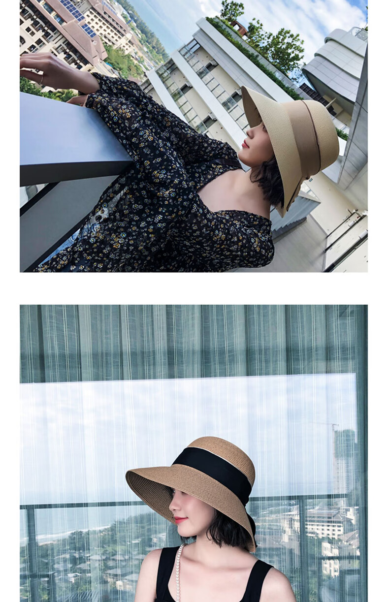 XUEXIMAN Women's Straw Hat Ins Style Summer Foldable Beach Hat Face Covering Sun Hat Bowknot Fisherman Hat Sunshade Hat Bucket Hat 13