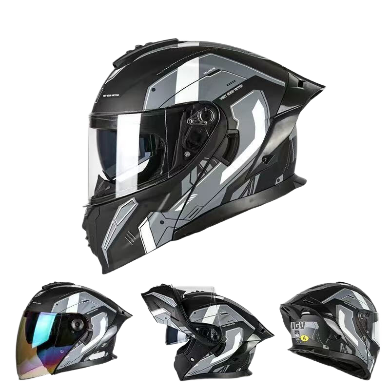 VGV Motorcycle Electric Vehicle Helmet Flip-up 3C Certified JD Self-operated Summer Helmet Engine Black XXL