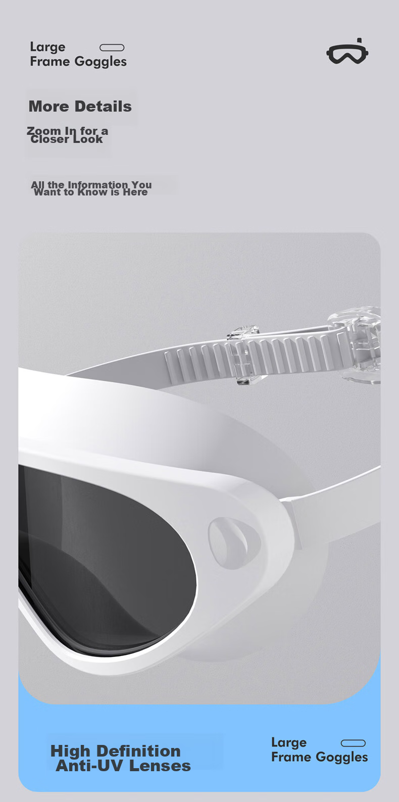XTEP Adult Myopia Swimming Goggles for Men And Women, High Definition Anti-Fog Waterproof Large Frame Professional Diving Swimming Glasses, Black And White 200 Degrees 8