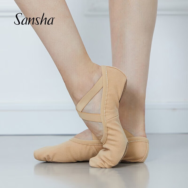 Sansha Ballet Flats for Women, Adult Elastic Fabric Dance Practice Shoes, Gymnastics Shoes, Cat Paw Shoes, M007 Sand Color, Size 38