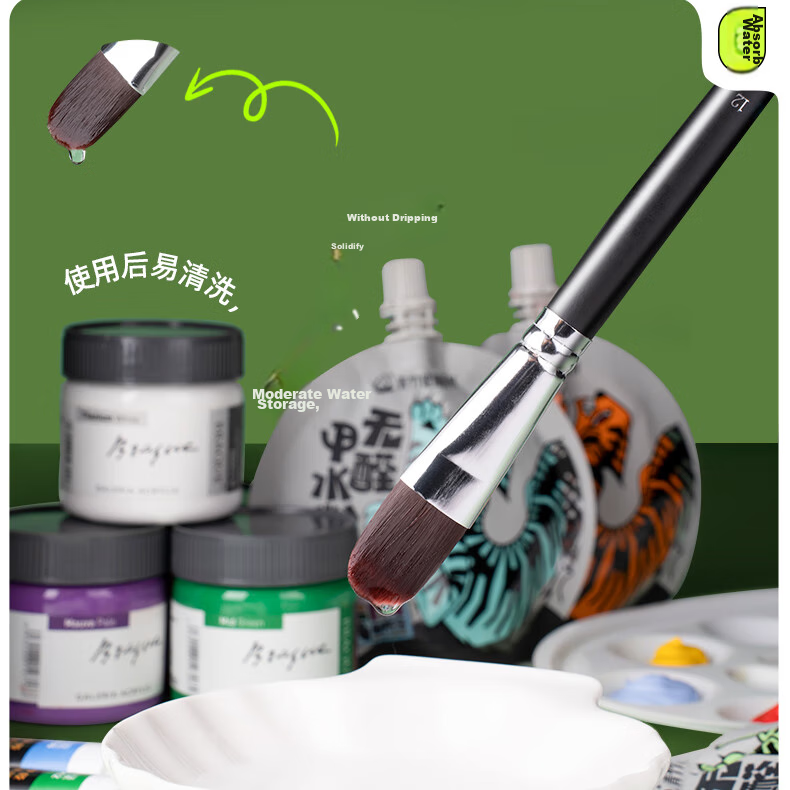 Kongse Watercolor Brush, Nylon Black No.6 Duck-Bill Shape Brush, Oil Painting Brush, Acrylic Paint Brush, Watercolor Brush Set, Art Student Special Long Handle Nylon Flat Brush, Painting Tool Brush 9