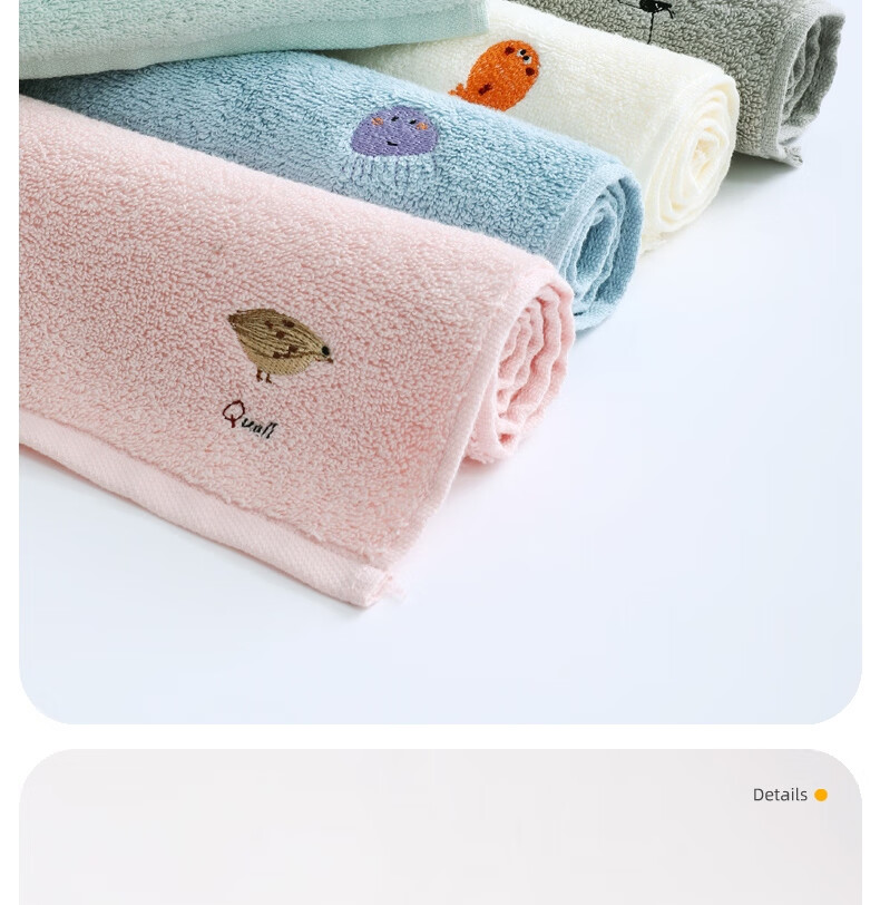 Jinhao A-Class Pure Cotton Face Towels for Children, 100% Cotton Facial Cloths, Women's Towels, Ins Embroidered, Pack of 5 8
