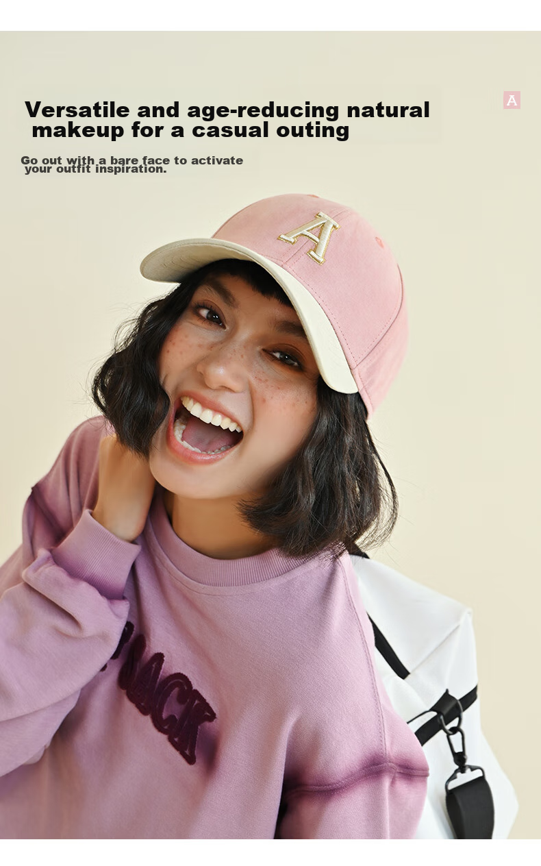 CACUSS Women's Embroidered Baseball Cap Spring Duckbill Hat Luxury Pure Cotton Hard Top Face-Slimming Sun Hat Peony Pink 6