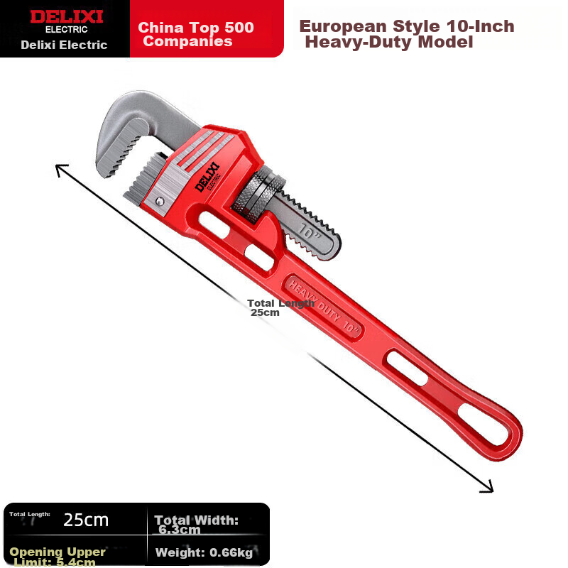 DELIXI ELECTRIC Pipe Wrench, Pipe Pliers, Wrench, Water Pipe Pliers, Multi-Functional Self-Tightening Reinforced Plastic-Coated Pipe Wrench, 10 Inches