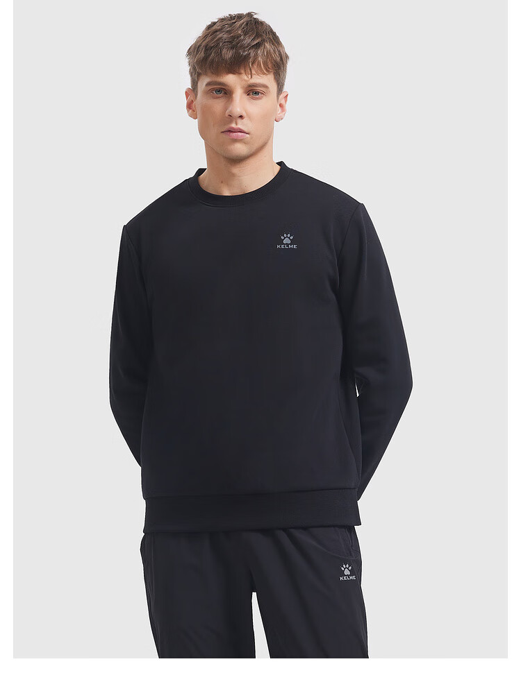 KELME Men's Winter Fleece-Lined Thickened Sweatshirt Casual Versatile Couple Pullover Women's Crew Neck Top Agate Black M 3