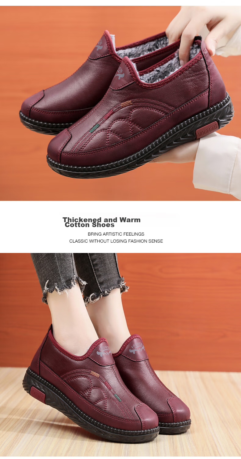 Ankang Old Beijing Cloth Shoes for Women, Winter Fleece-Lined Warm Middle-Aged And Elderly Mom Cotton Shoes Soft Sole 78977 Red 35 12