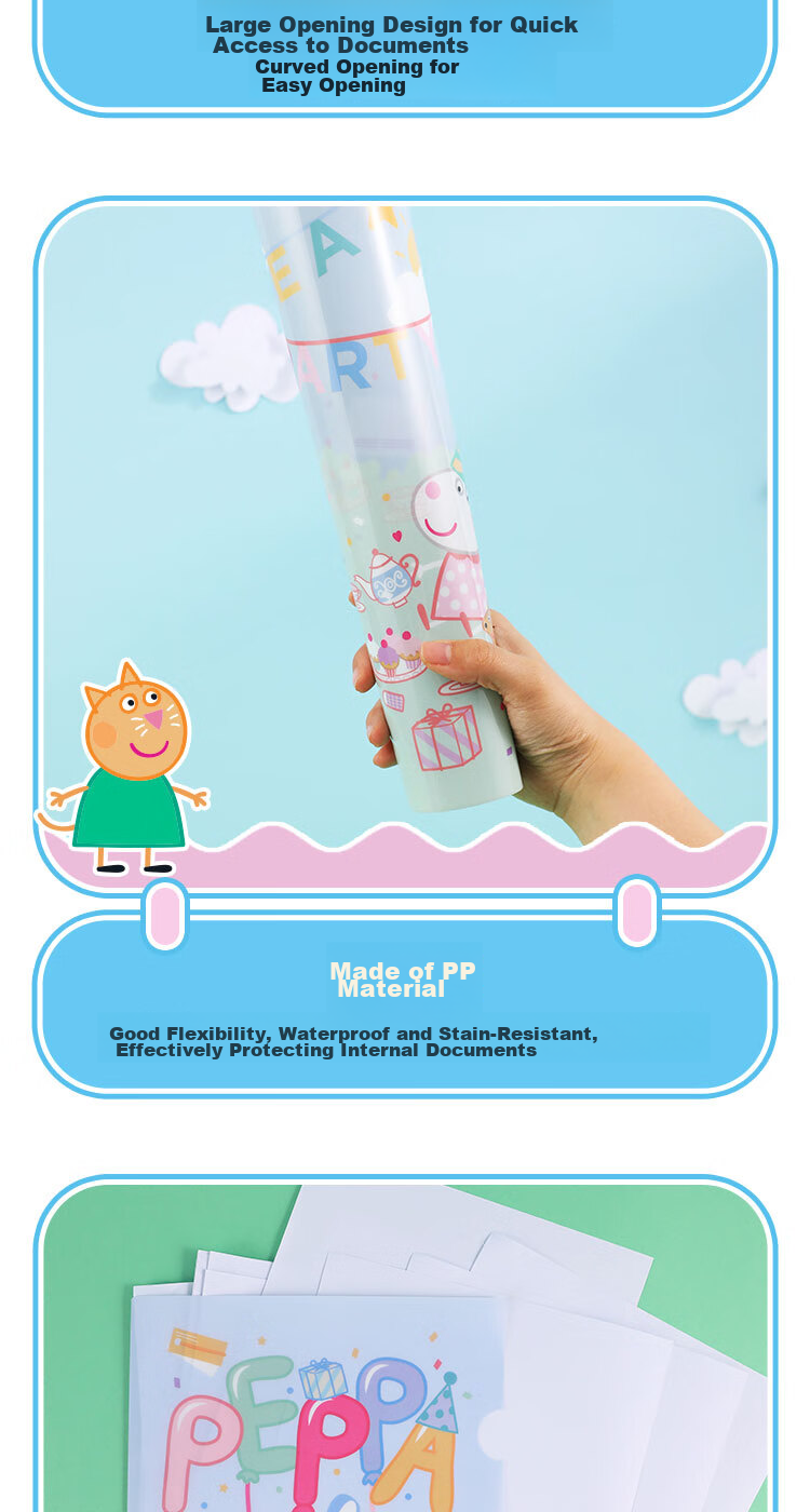 KOKUYO Peppa Pig Collaboration A4 Waterproof And Stain-Resistant Storage Folder File Organizer, 4-Pack, Large Capacity for Students And Office Use, Study Supplies Document Holder Storage Binder 5