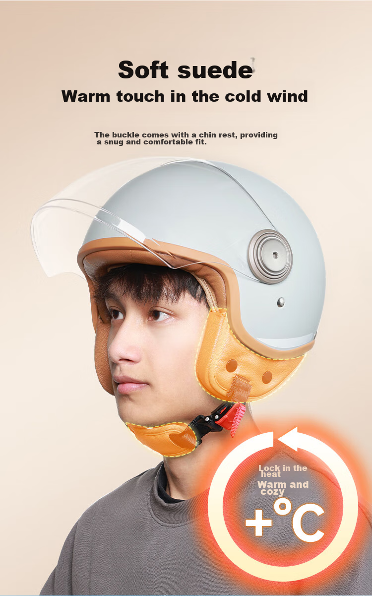JD Original TK06 Motorcycle Helmet, 3C Certified New National Standard, Autumn And Winter Anti-Freeze Warm Ear Protection Skin-Friendly Inner Lining, Electric Scooter Helmet, Khaki Gray Color, Size L 10