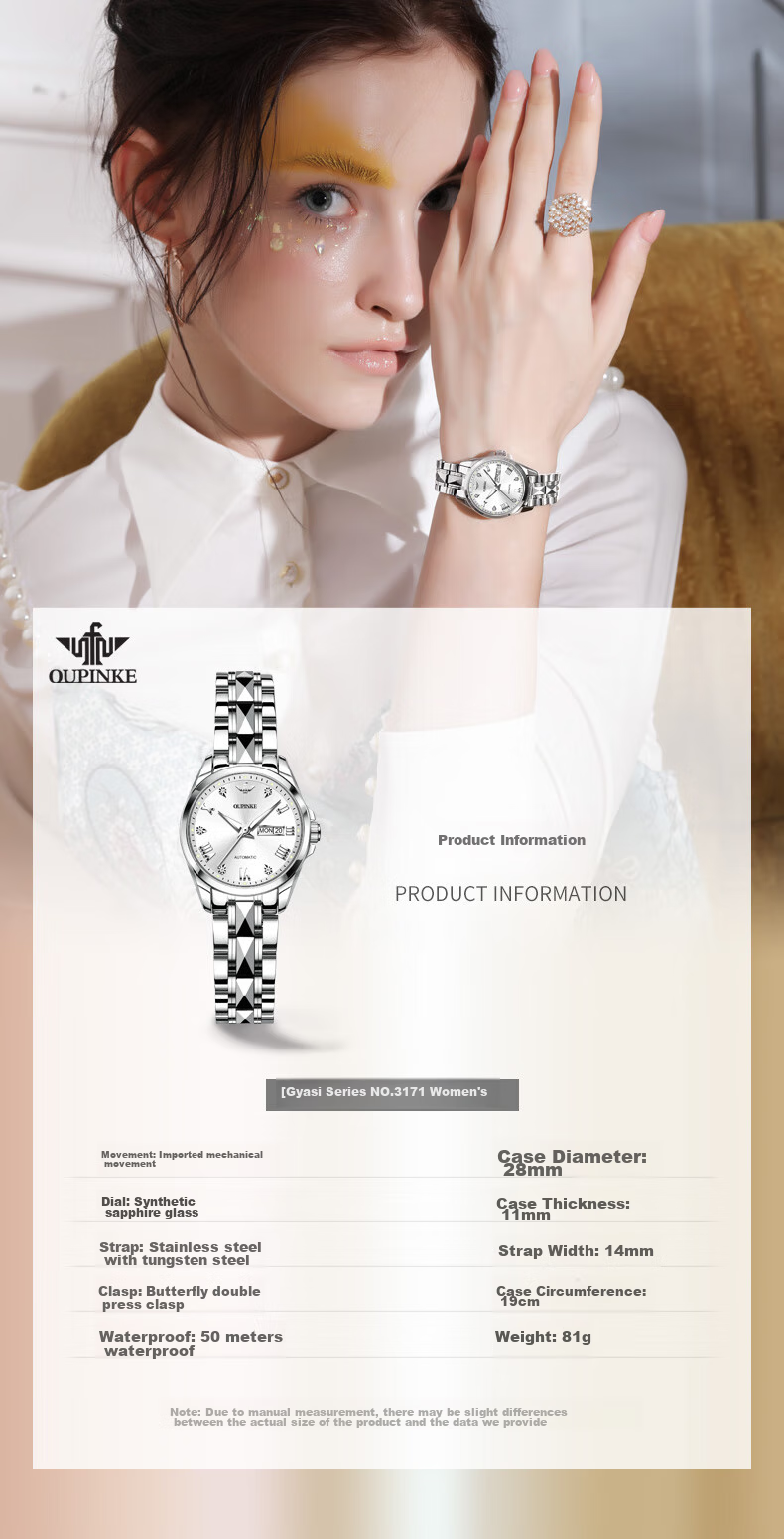 Oupinke Women's Fully Automatic Mechanical Watch, Skeleton Design with Diamond Inlay, Imported Movement, Butterfly Wristwatch, Birthday And 520 Gift for Girlfriend 18