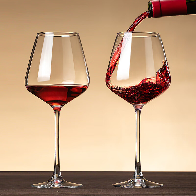 CRISTALGLASS Burgundy Wine Glass Set, Large Crystal Glass Red Wine Goblets, 460ml, Two Pieces with Red Stem