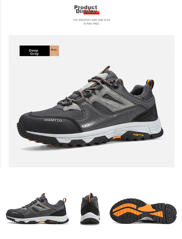 HUMTTO Waterproof Hiking Shoes, All-Season Low-Top Men's Non-Slip Trekking Shoes, Outdoor Casual Men's Footwear, Dark Gray, Size 39 12