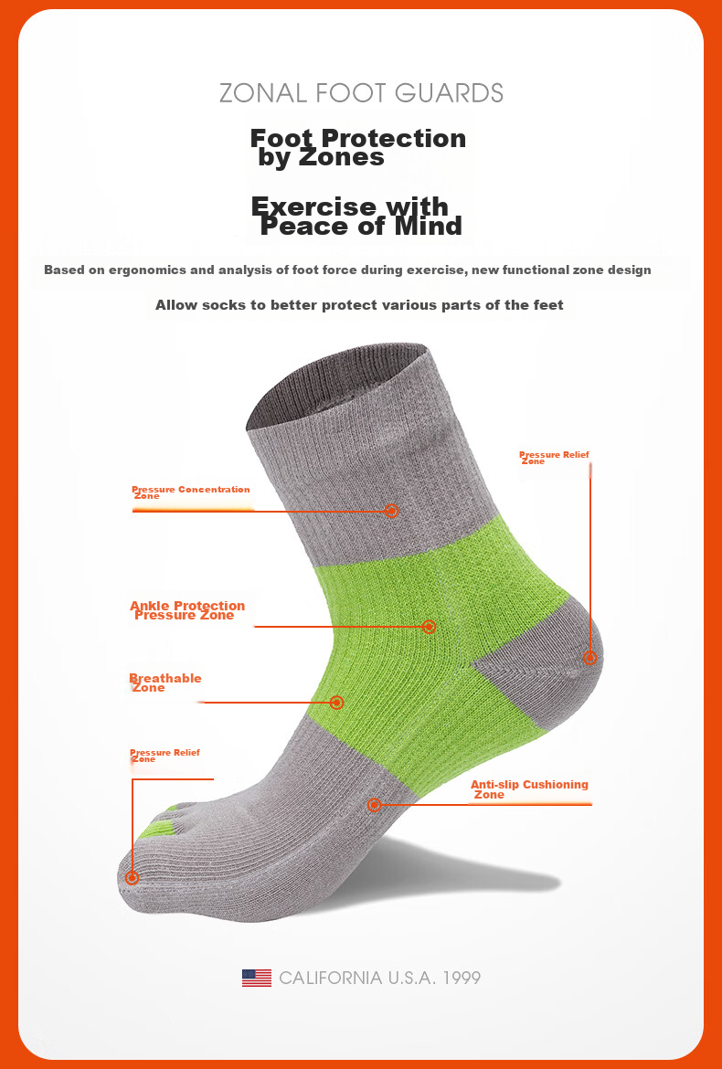 TFO Competition-Grade Five-Toe Outdoor Socks, Breathable Sports Socks, Hiking And Mountaineering Socks 2202423, Men's Gray-Green Color 4