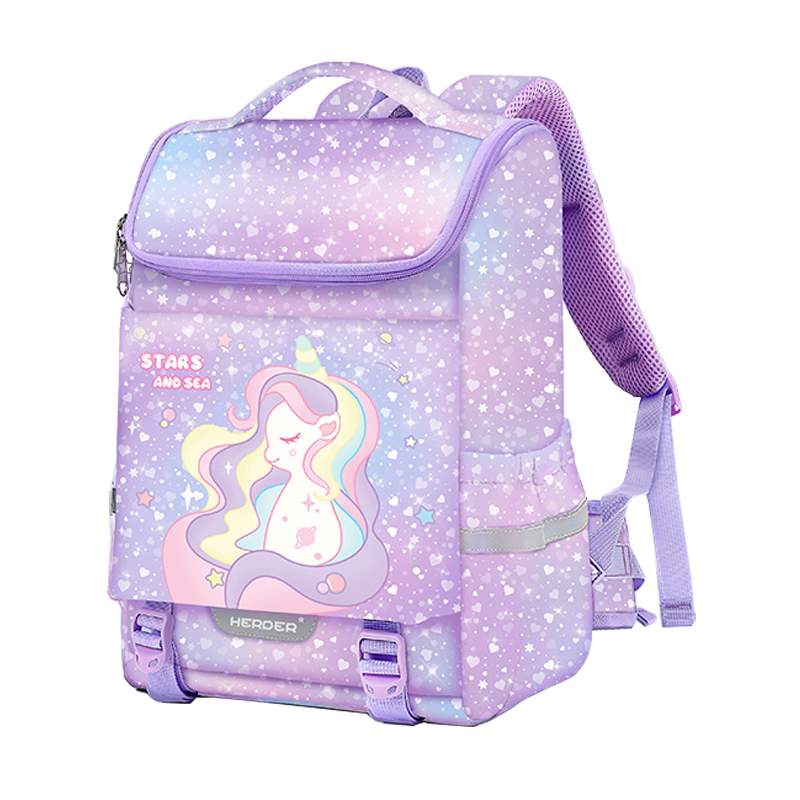 Herder Children's Schoolbag for Girls, Lightweight And Breathable, Spine-Protecting Backpack for Grades 1-6, Unicorn Desig