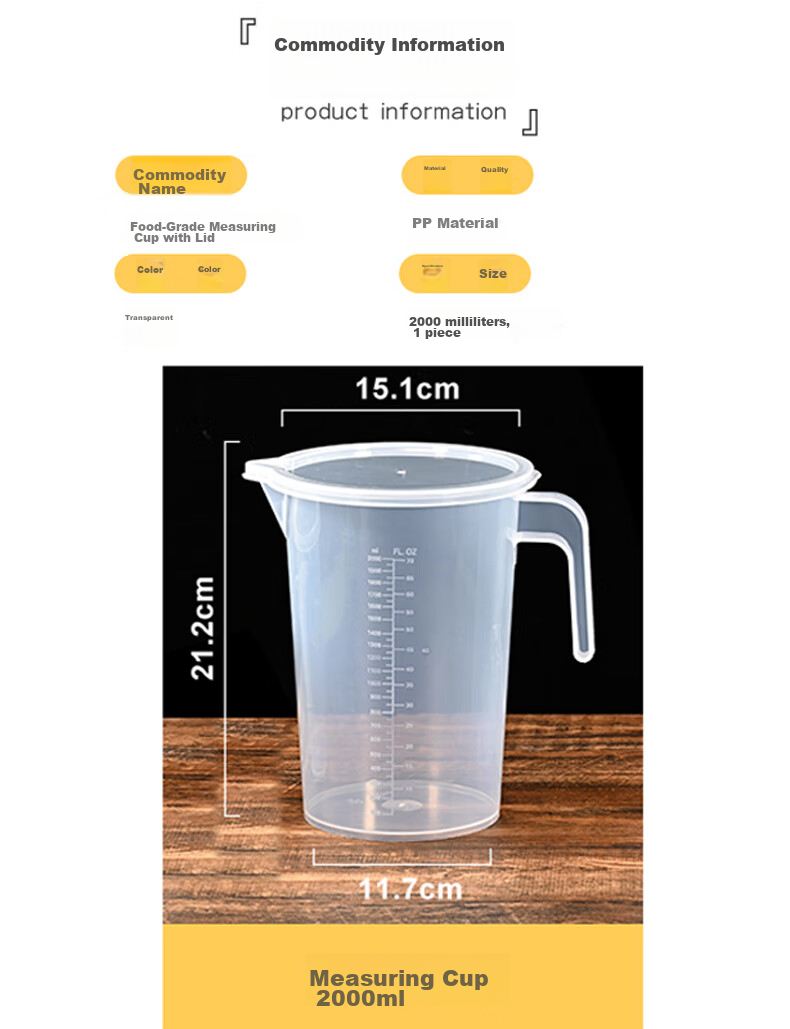 Babike Measuring Cup, 1 Liter * 1 with Lid, Food-Grade PP Plastic, Kitchen Baking Water Cup, Heat-Resistant Milk Measuring Cup 12