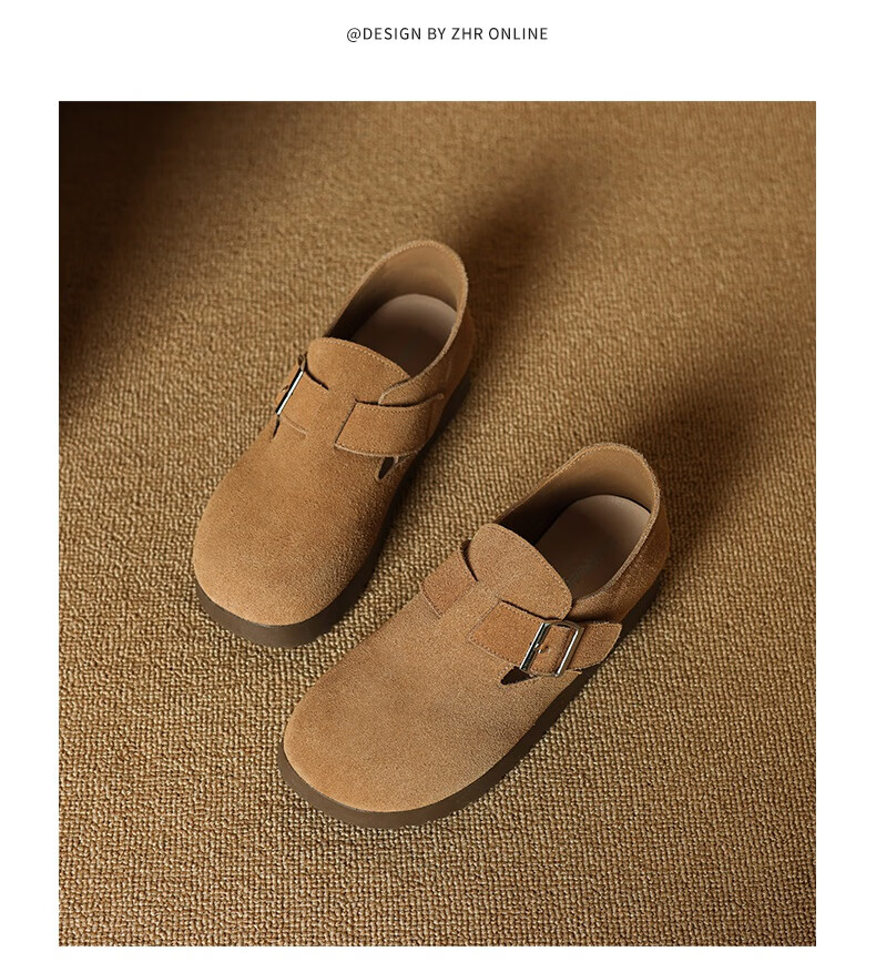 ZHR Bokeng Women's Shoes, 2026 New Style, Genuine Leather, Commuter Women's Shoes, Casual Versatile Flats, AB55 Camel Color, Size 38 13