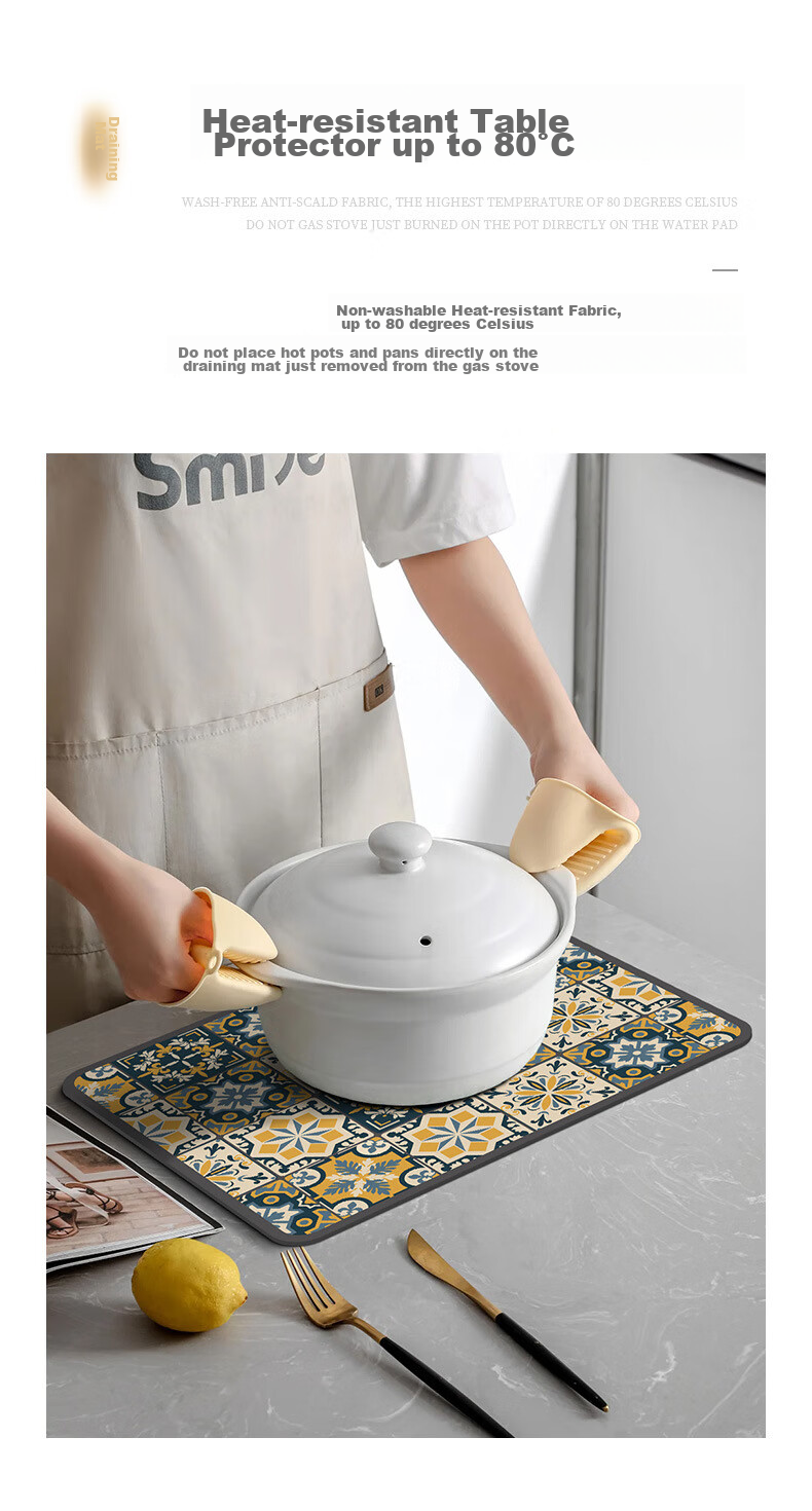 Qiqijia Kitchen Countertop Draining Mat, Table Mat, Cup And Dish Drying Pad, Tea Table Absorbent Cup Mat, Washable Heat Insulation Mat 4