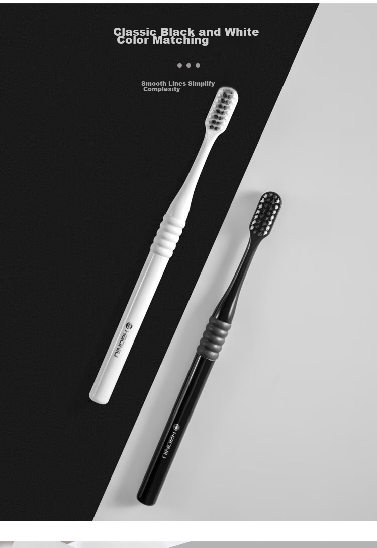 HAONIU Black And White Soft Bristle Toothbrush, Adult Toothbrush, Pack of 4 2