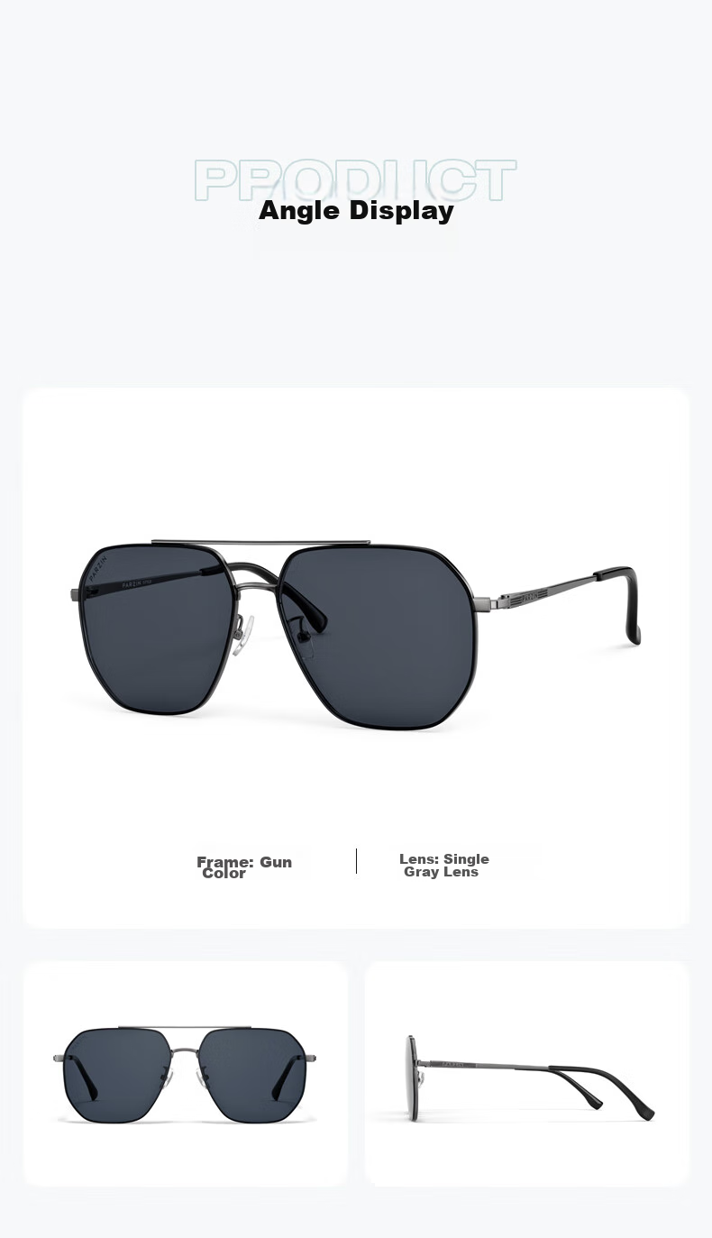 PARZIN Fan Chengcheng Style Double-Beam Alloy Aviator Sunglasses for Men, Polarized Sunglasses, Commuter Driving UV Protection Eyewear 11